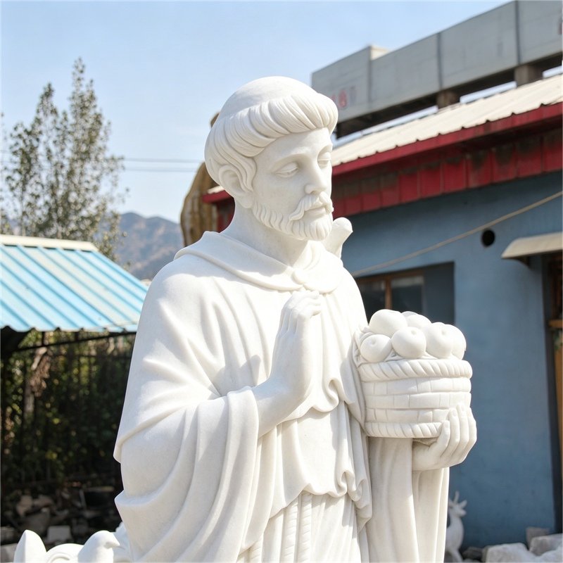 Life Size Marble St.Francis Garden Statue With Deer