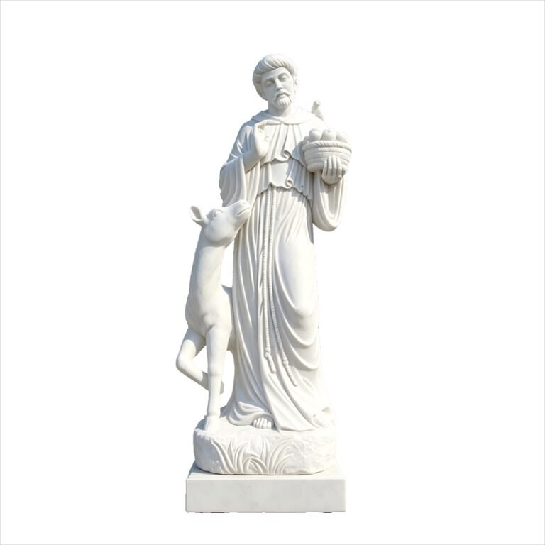 Life Size Marble St.Francis Garden Statue With Deer