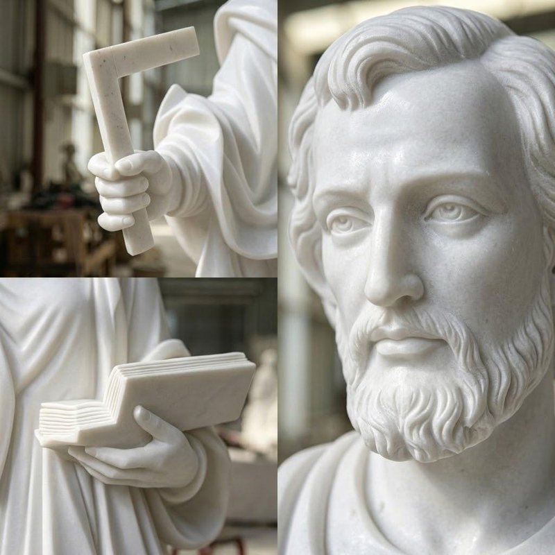 White Marble St. Joseph Holding a Square and Scripture