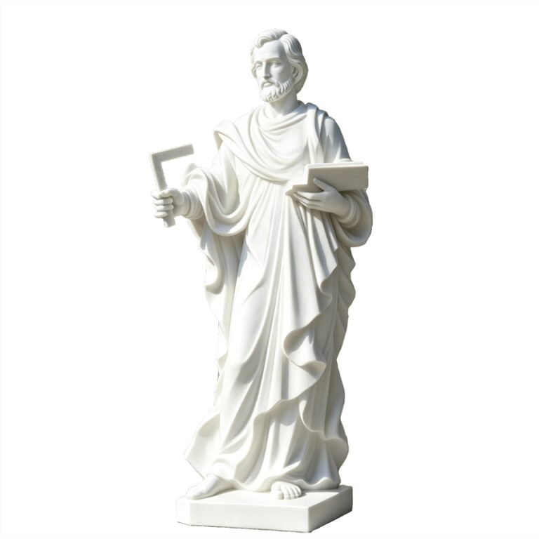 White Marble St. Joseph Holding a Square and Scripture