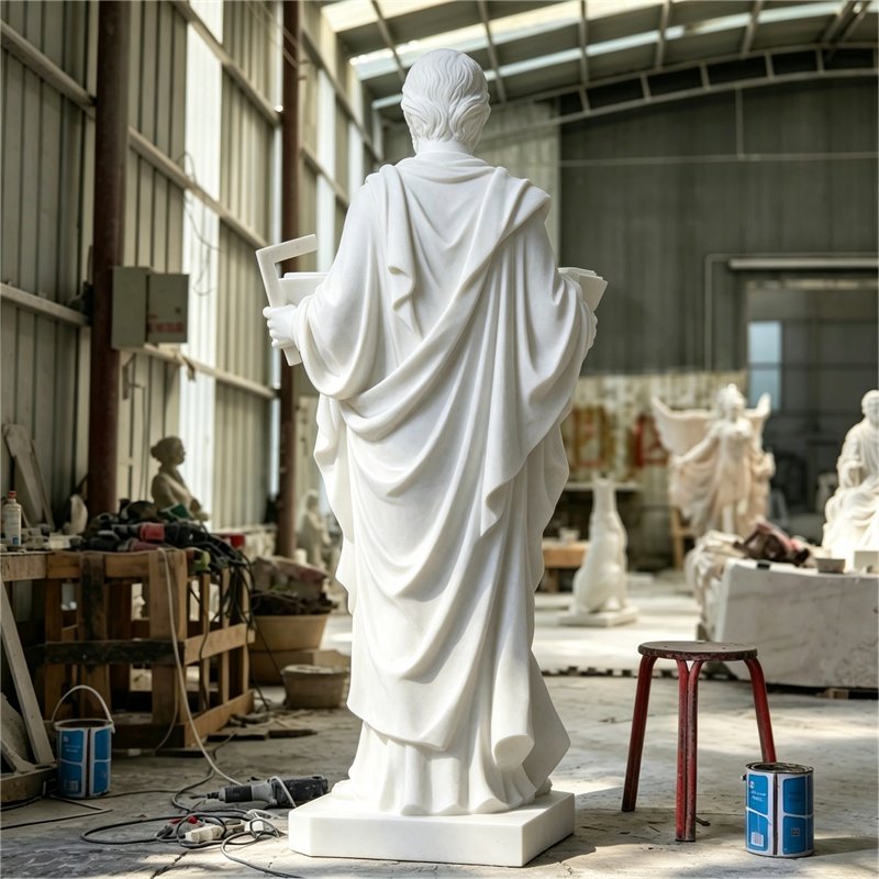 White Marble St. Joseph Holding a Square and Scripture