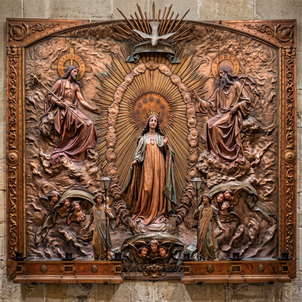 Bronze High‑Relief Wall Plaque, Coronation of the Virgin