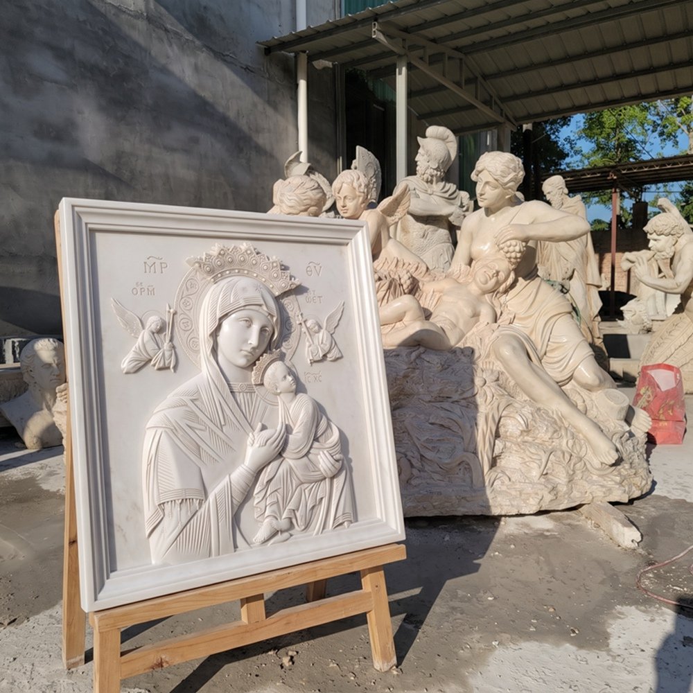 White Marble Our lady of Perpetual Help Relief