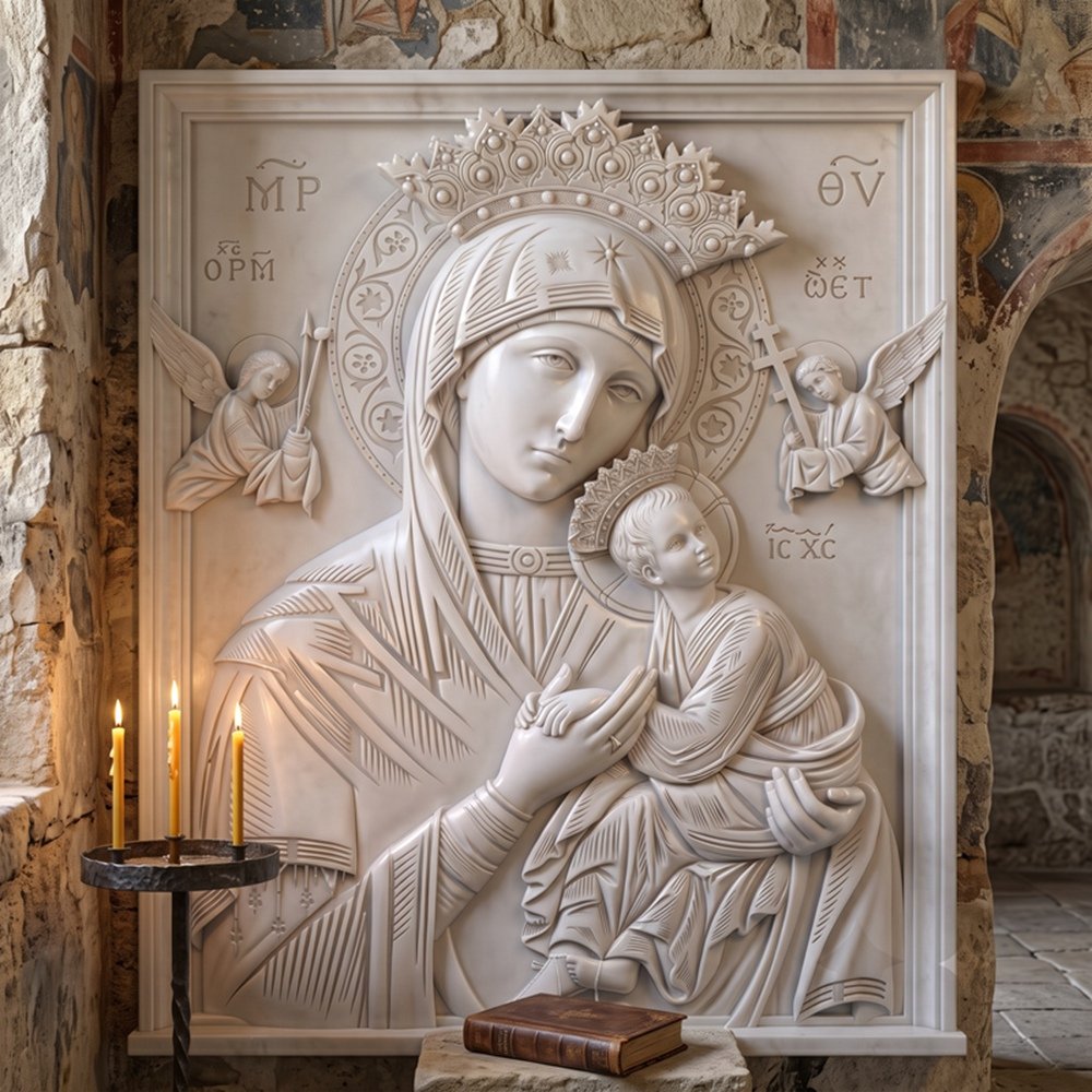 White Marble Our lady of Perpetual Help Relief