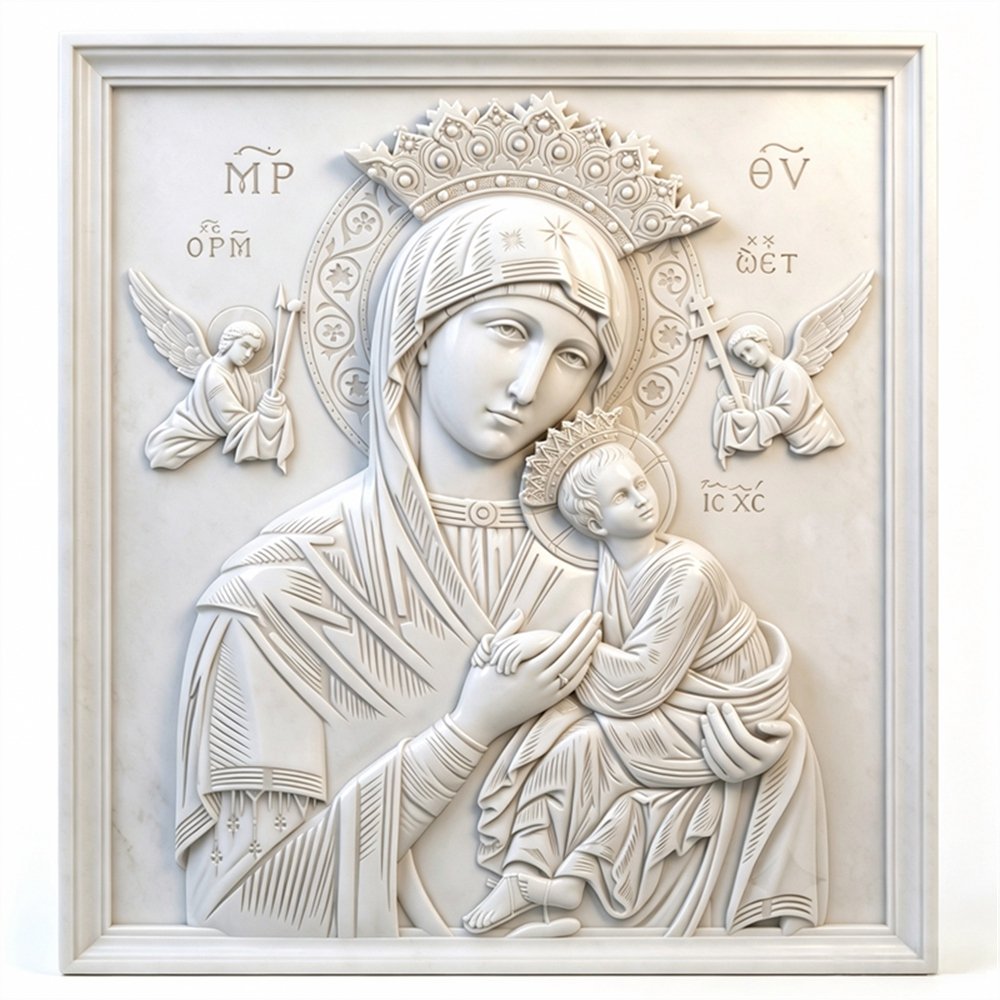 White Marble Our lady of Perpetual Help Relief
