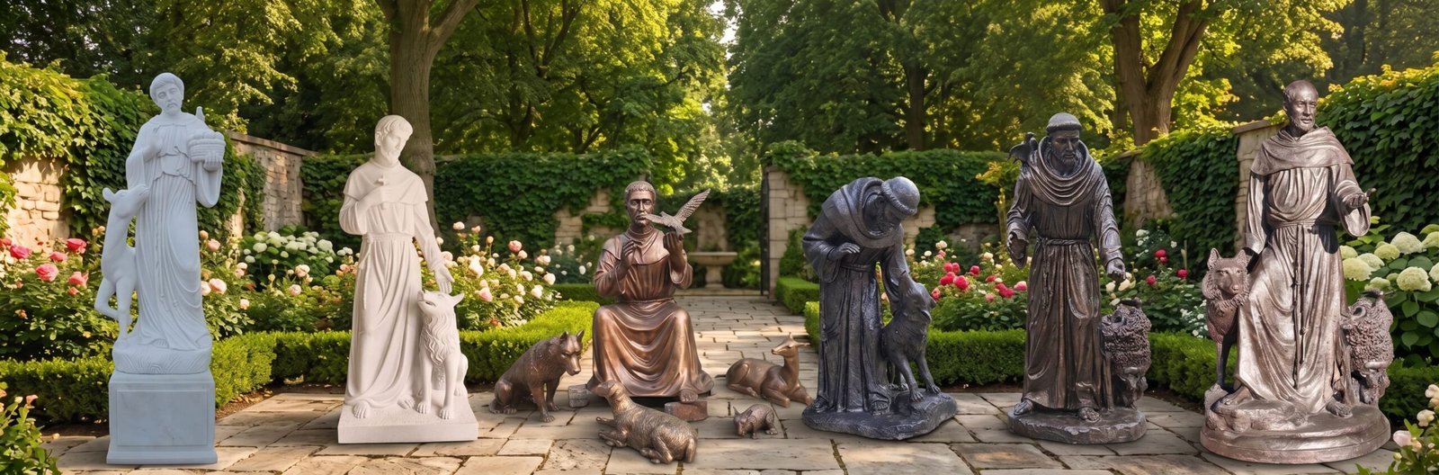 Detail of hand-carved Saint Francis of Assisi statue