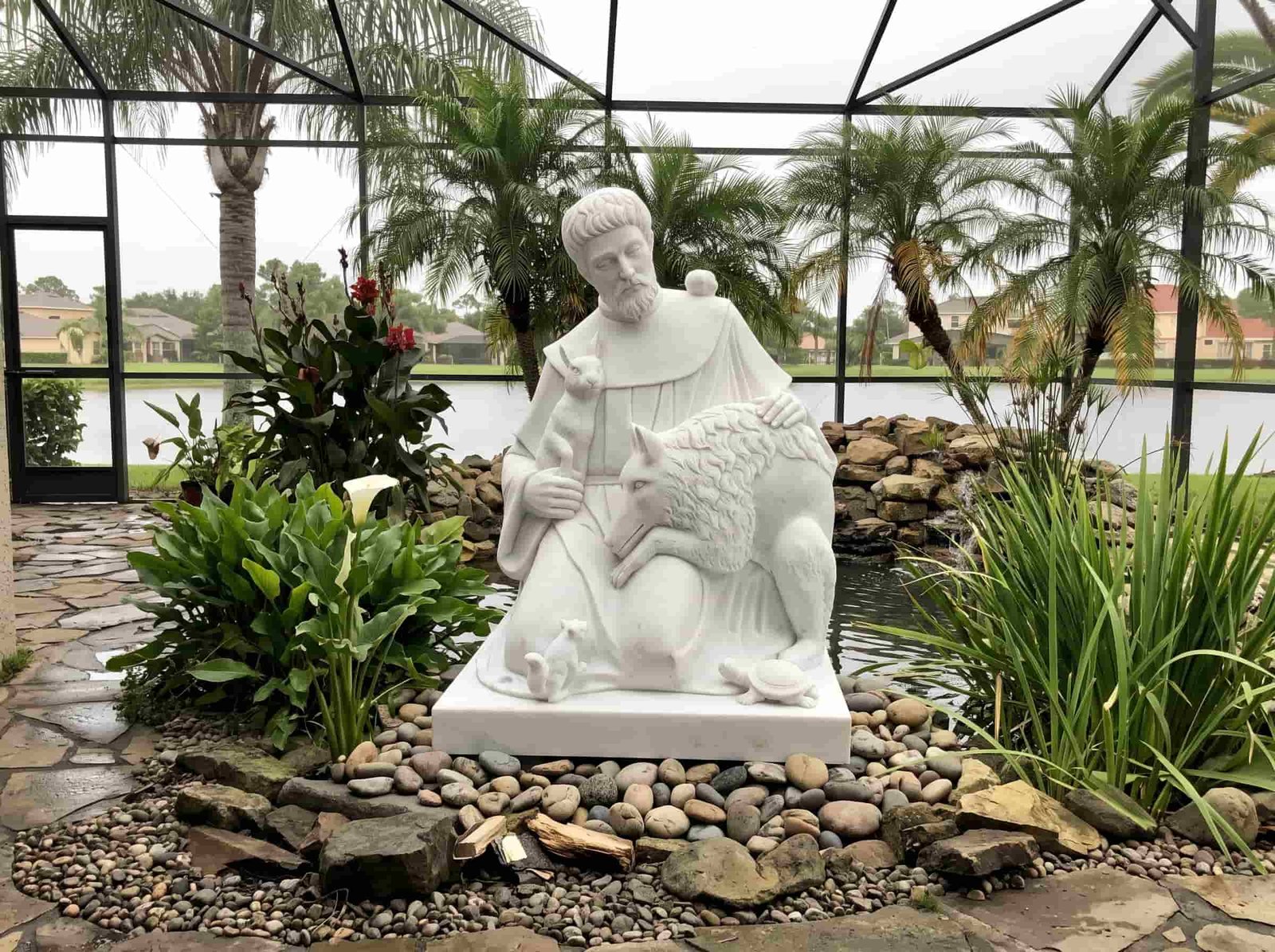 Custom Saint Francis of Assisi with animals garden statue in marble