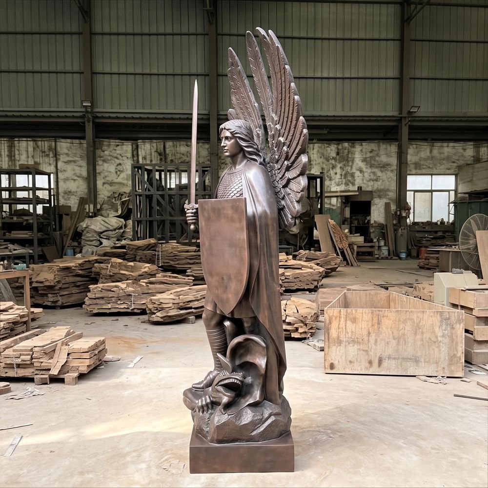 Bronze Archangel Michael with Sword and Shield Statue
