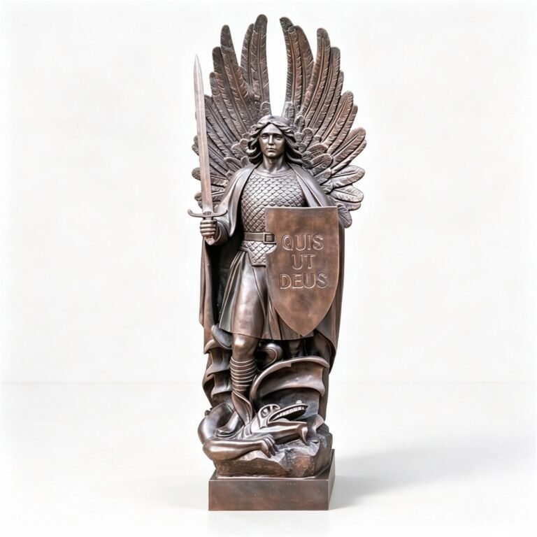 Bronze Archangel Michael with Sword and Shield Statue