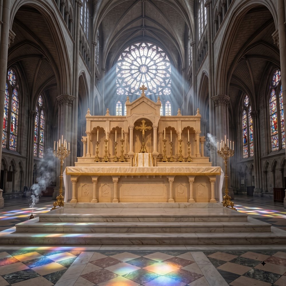 beige marble main altar