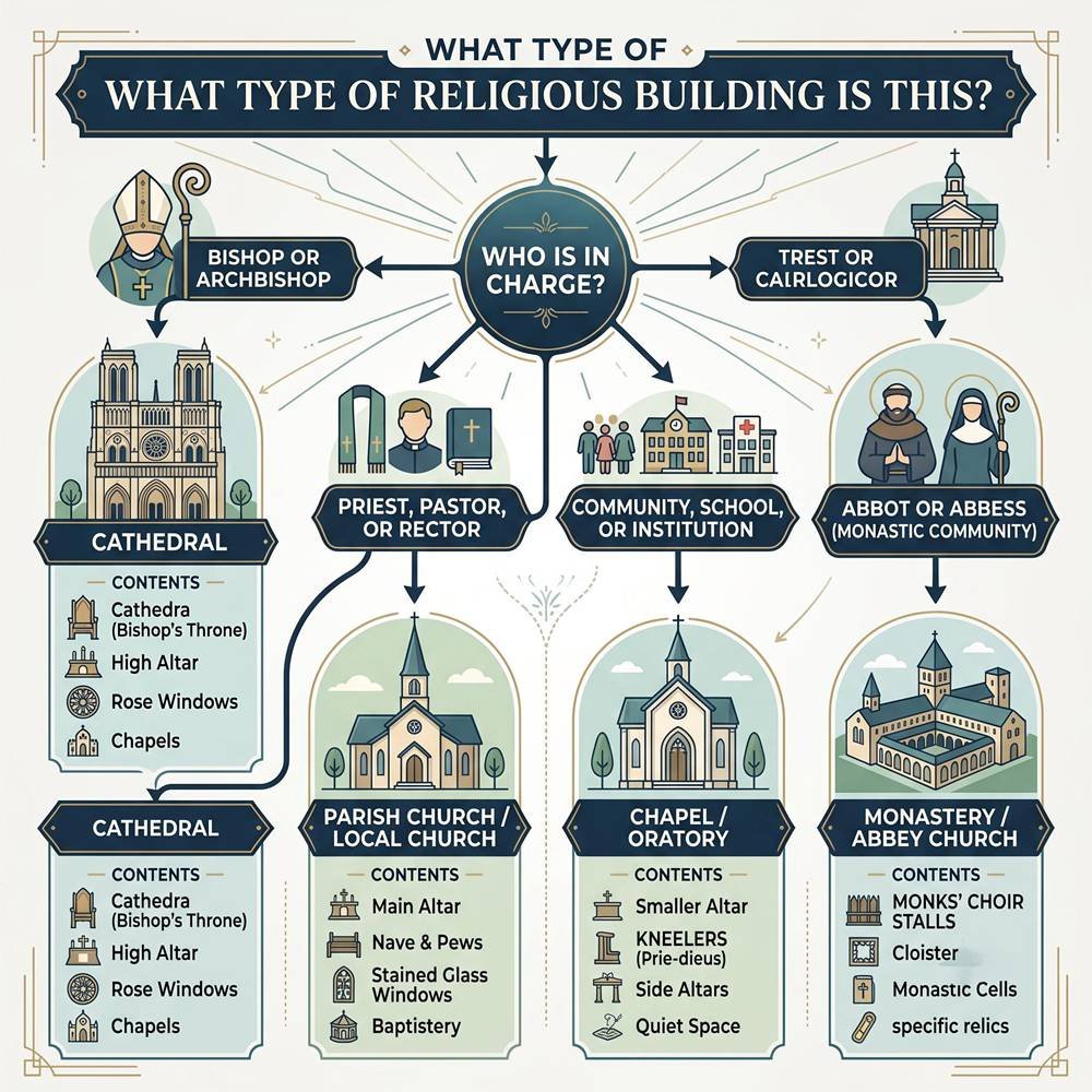  tree infographic answering "What type of religious building is this?