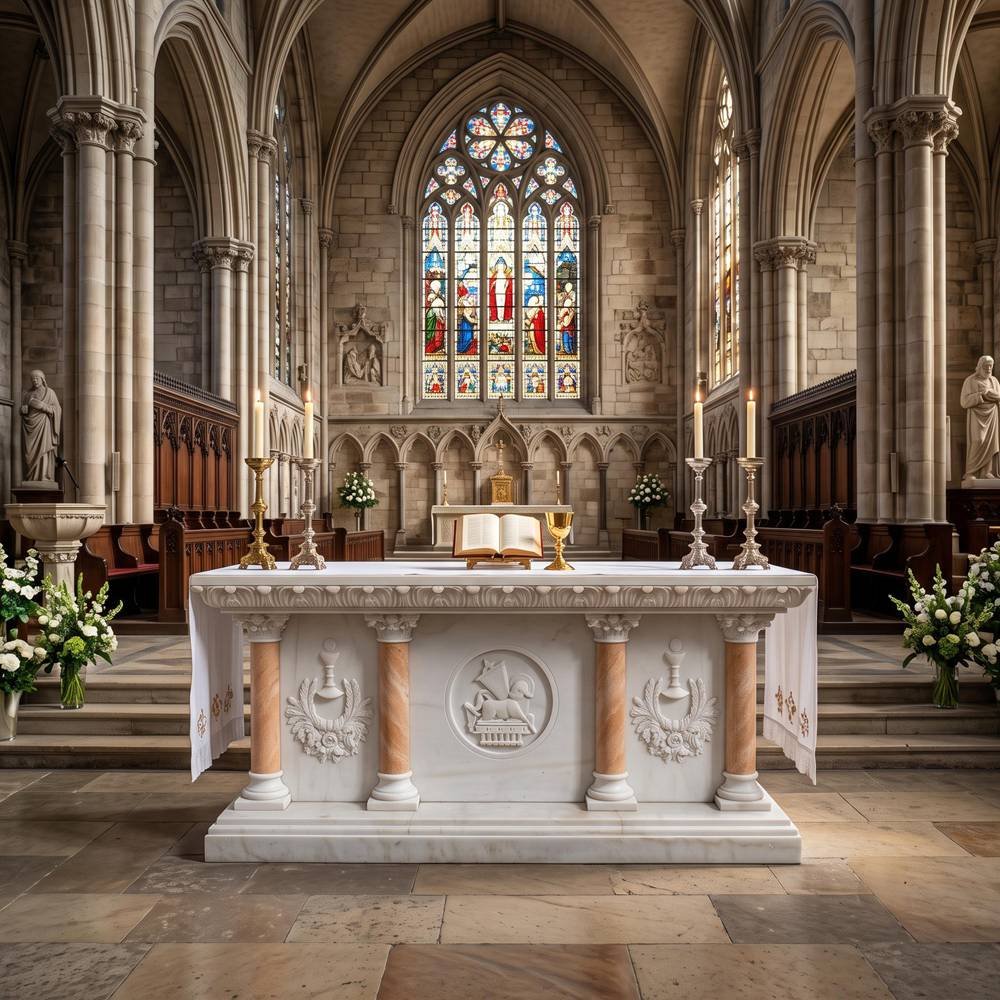 Altar table with Agnus Dei