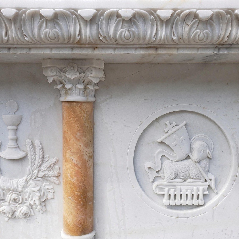 Altar table with Agnus Dei