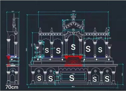 CAD engineering drawing of a custom marble high altar