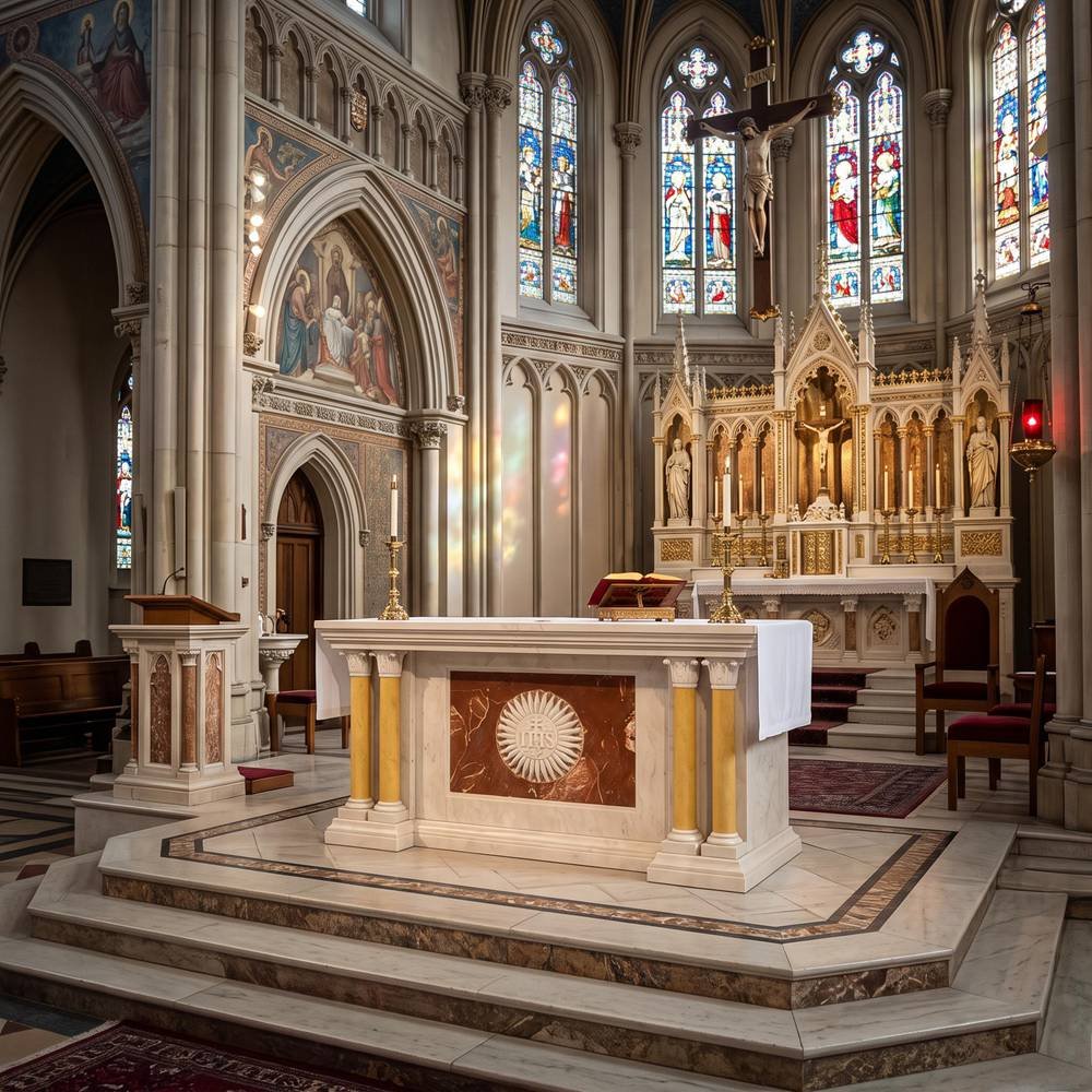 Marble Church Altar with IHS Relief Carving