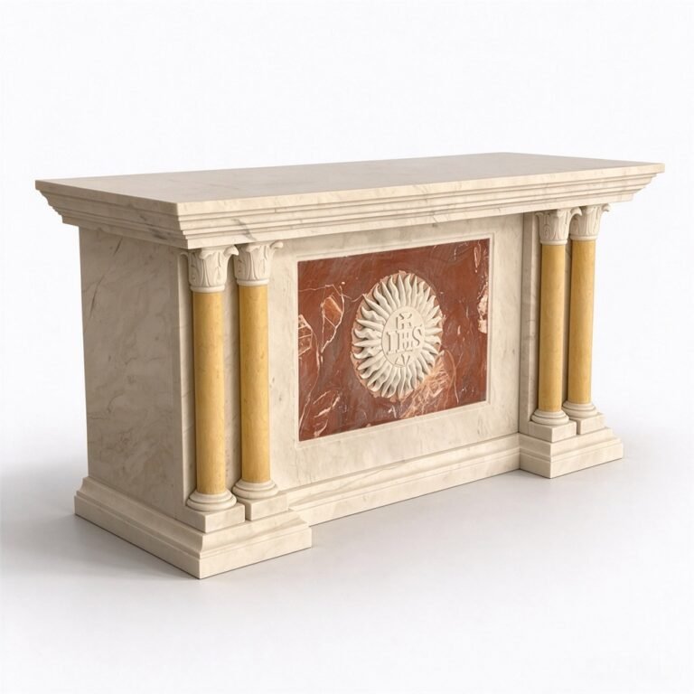 Marble Church Altar with IHS Relief Carving
