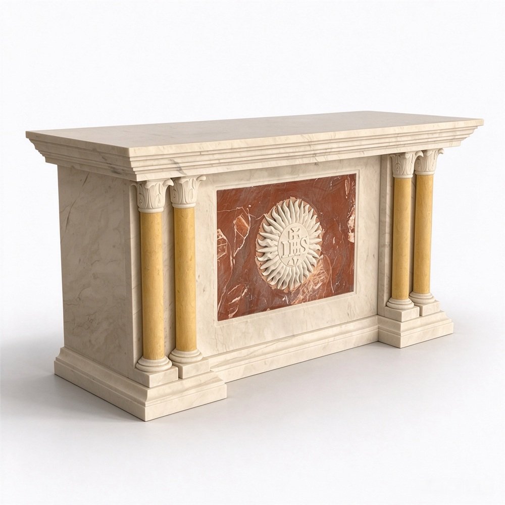 Marble Church Altar with IHS Relief Carving