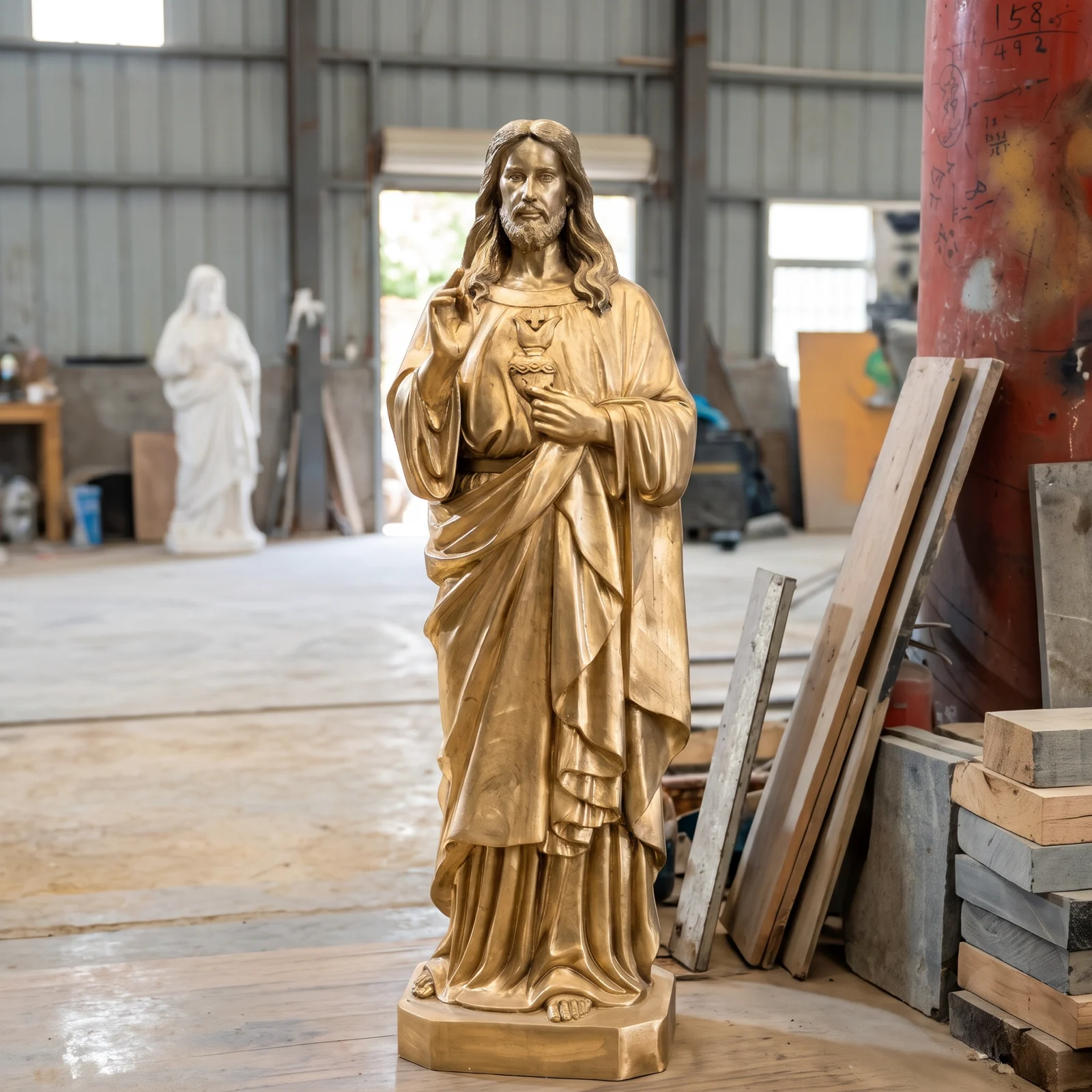 Sacred Heart Jesus statue raising one hand