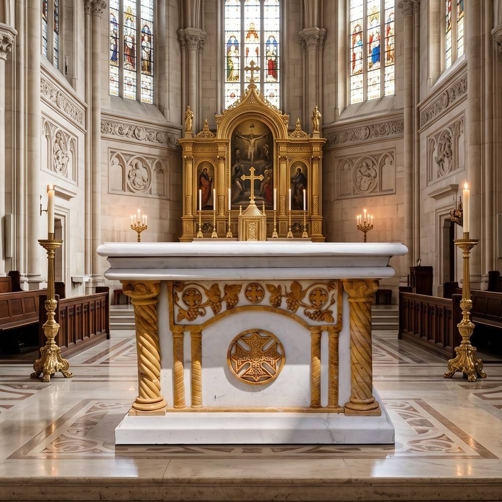 Gothic altar with gold twisted columns and grapevine