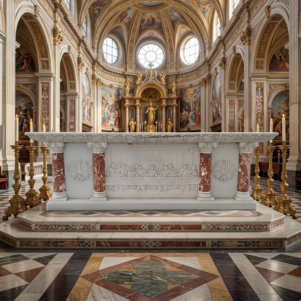 Baroque Last Supper altar with red marble columns