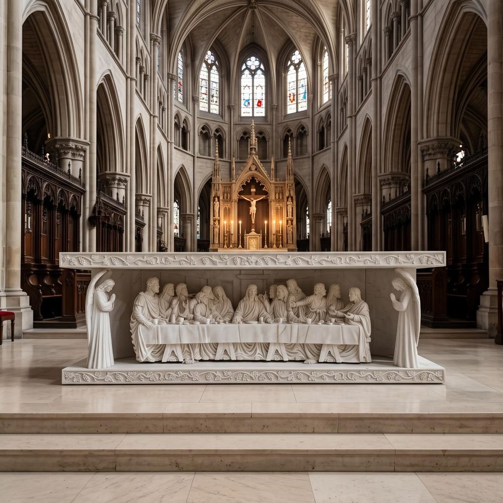 Deep relief Last Supper altar with angels