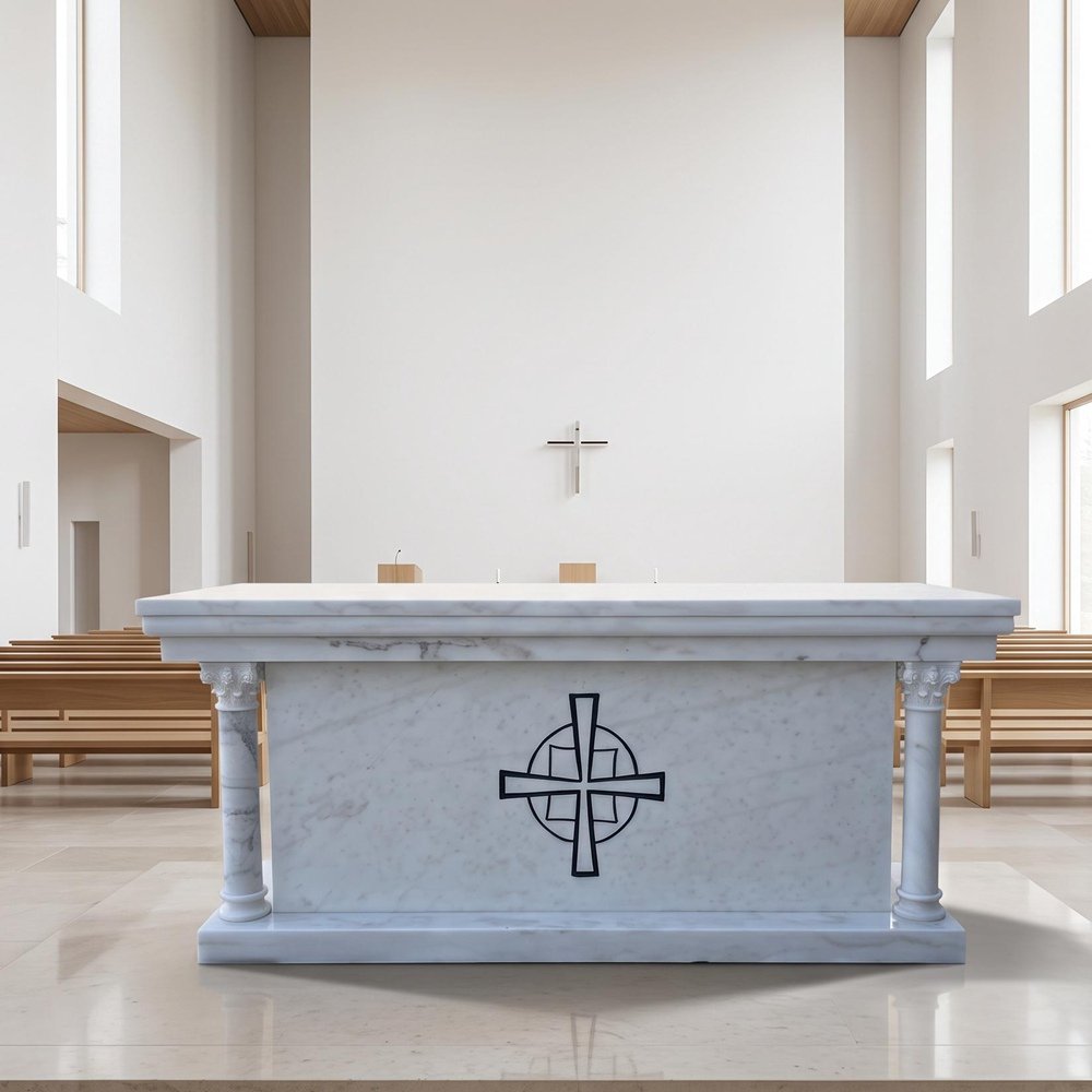 Modern minimalist altar with Celtic cross