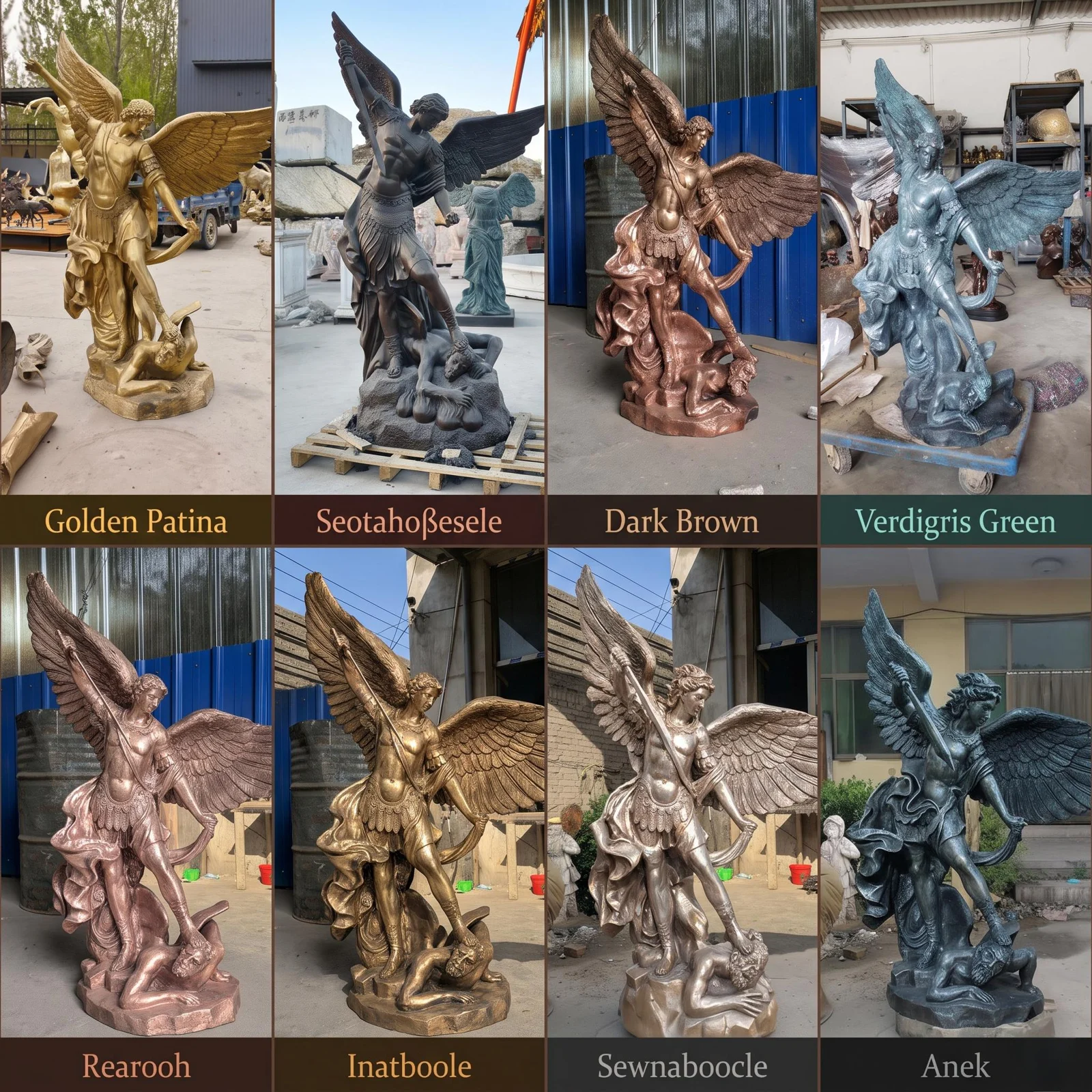 Saint Michael statue surface color comparison
