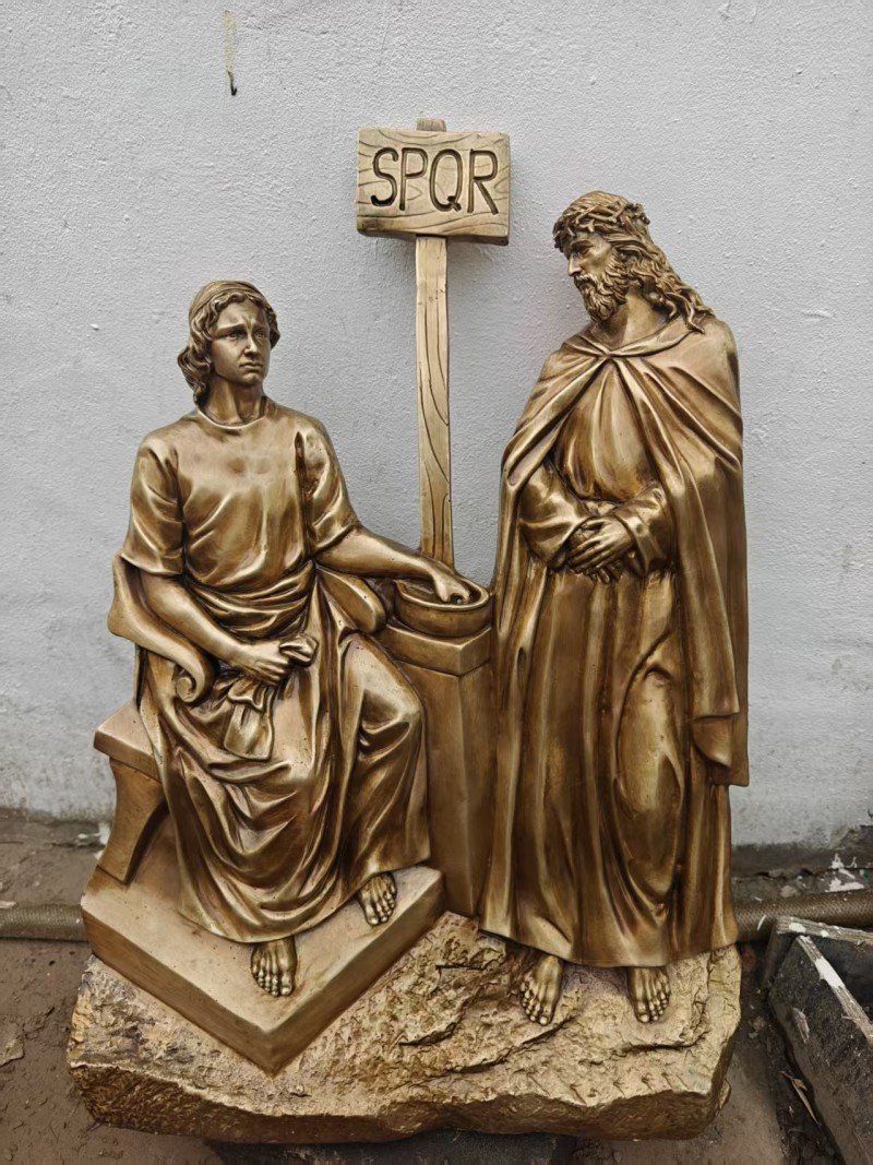 Gold-colored relief, Station I — Jesus is condemned to death